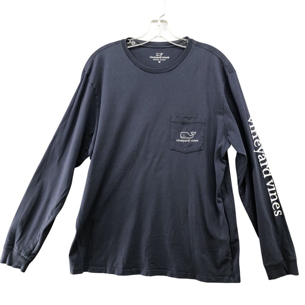 Vineyard Vines Long Sleeve T Shirt Mens M Whale Pocket Tee Crewneck Navy Blue